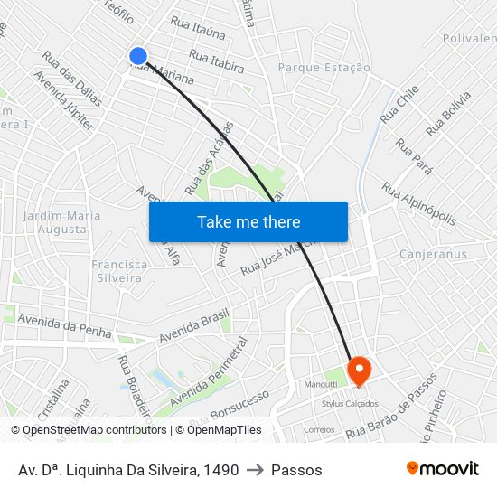 Av. Dª. Liquinha Da Silveira, 1490 to Passos map