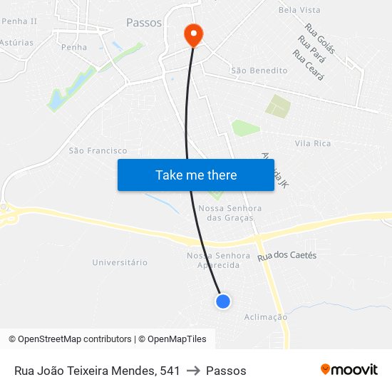 Rua João Teixeira Mendes, 541 to Passos map