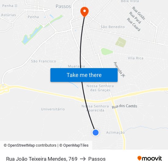 Rua João Teixeira Mendes, 769 to Passos map