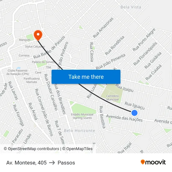 Av. Montese, 405 to Passos map