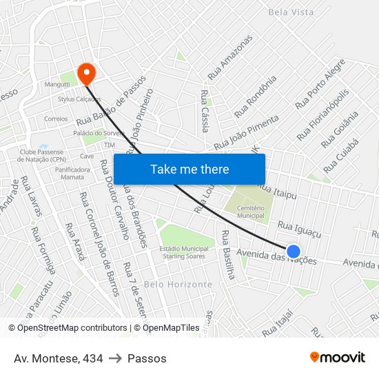 Av. Montese, 434 to Passos map