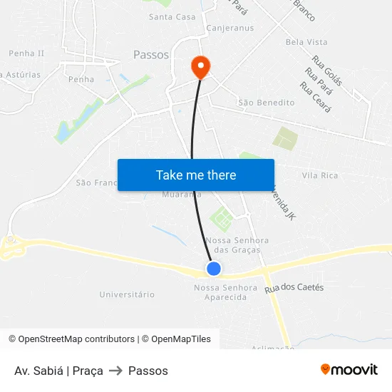 Av. Sabiá | Praça to Passos map