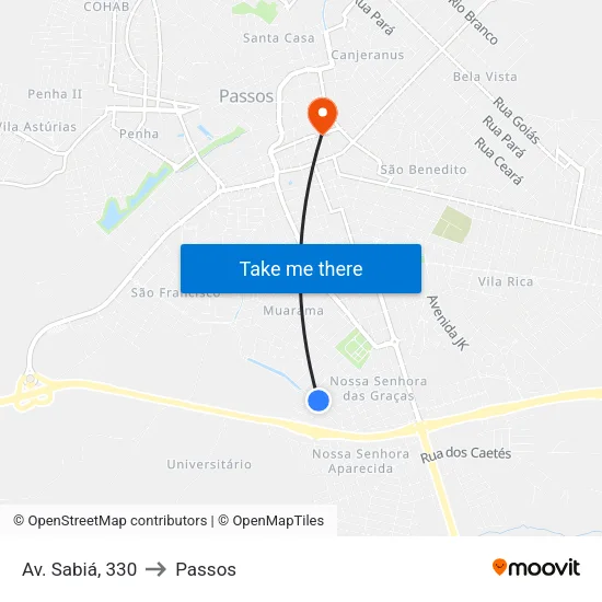 Av. Sabiá, 330 to Passos map