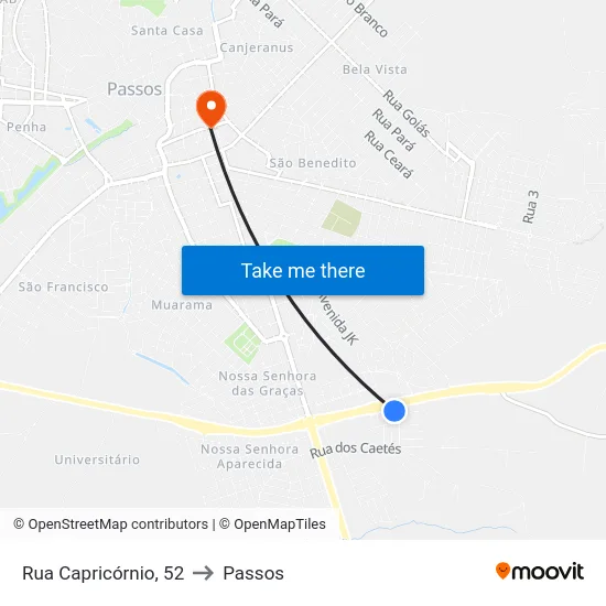 Rua Capricórnio, 52 to Passos map