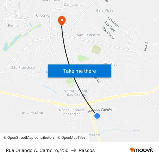 Rua Orlando A. Carneiro, 250 to Passos map