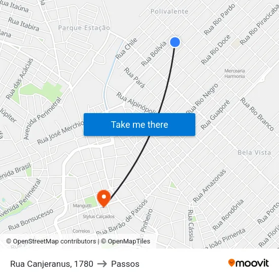 Rua Canjeranus, 1780 to Passos map