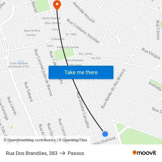 Rua Dos Brandões, 383 to Passos map