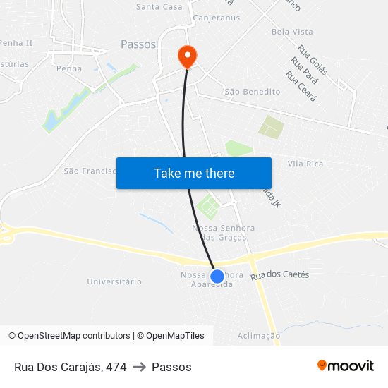 Rua Dos Carajás, 474 to Passos map