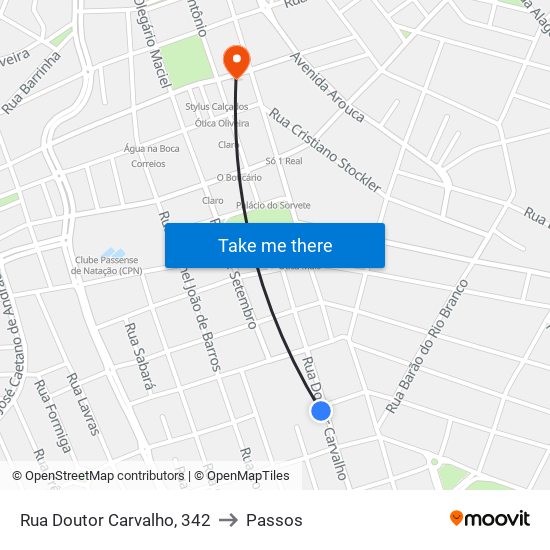Rua Doutor Carvalho, 342 to Passos map