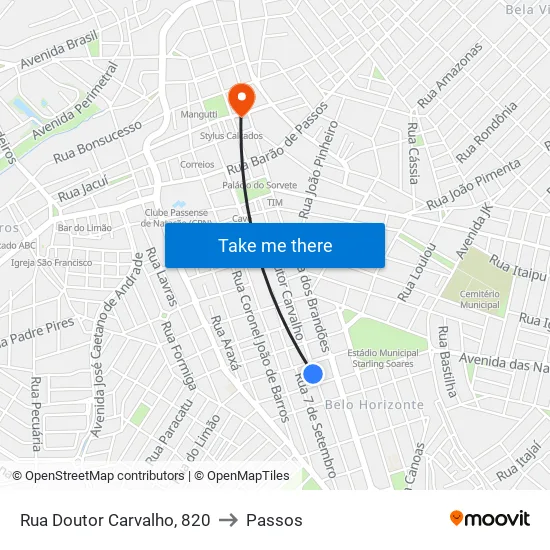 Rua Doutor Carvalho, 820 to Passos map