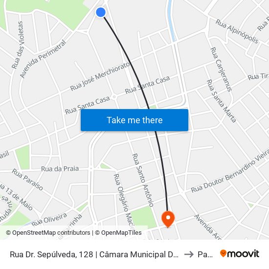Rua Dr. Sepúlveda, 128 | Câmara Municipal De Passos - Sentido Cohab to Passos map