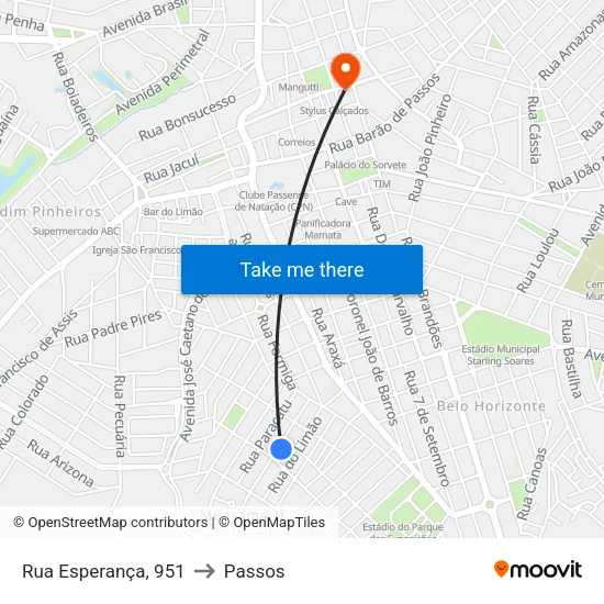 Rua Esperança, 951 to Passos map