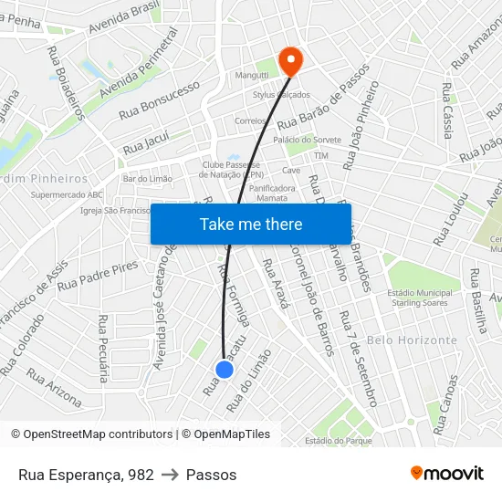 Rua Esperança, 982 to Passos map