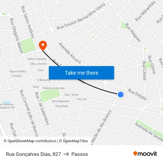 Rua Gonçalves Dias, 827 to Passos map