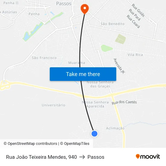 Rua João Teixeira Mendes, 940 to Passos map