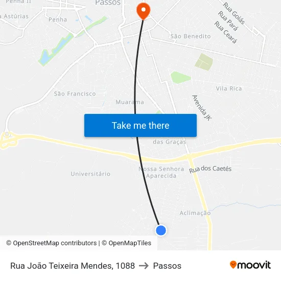 Rua João Teixeira Mendes, 1088 to Passos map