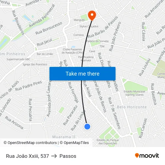 Rua João Xxiii, 537 to Passos map