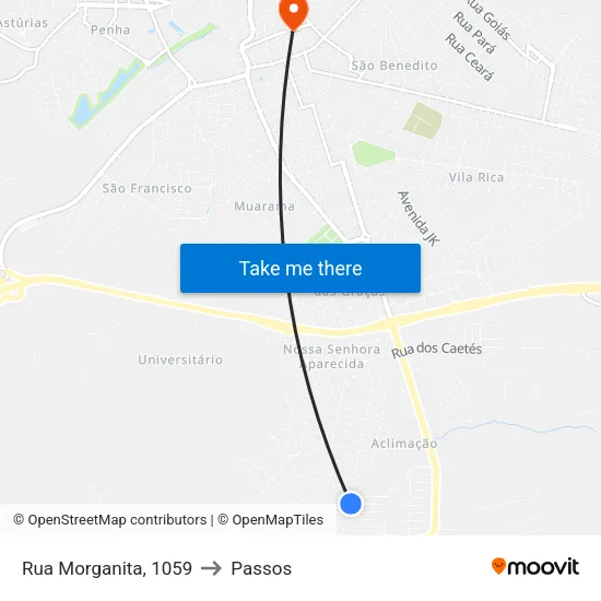 Rua Morganita, 1059 to Passos map