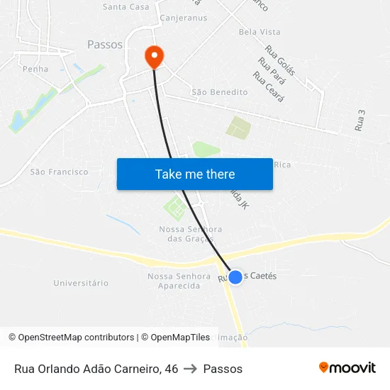 Rua Dos Caetés, 50 to Passos map
