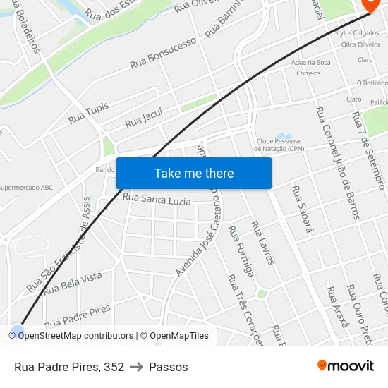 Rua Padre Pires, 352 to Passos map