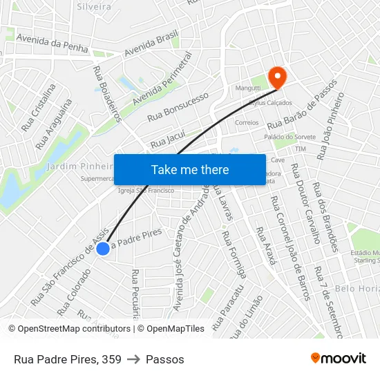 Rua Padre Pires, 359 to Passos map