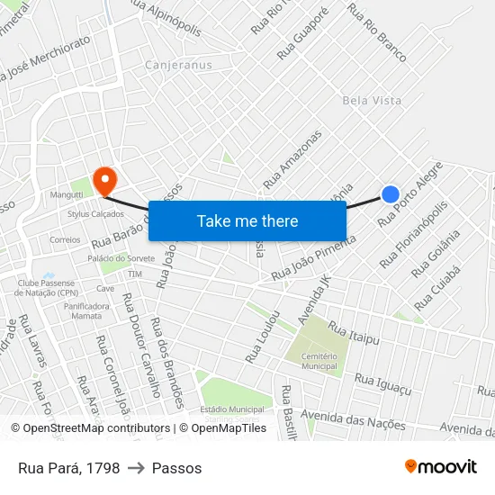 Rua Pará, 1798 to Passos map