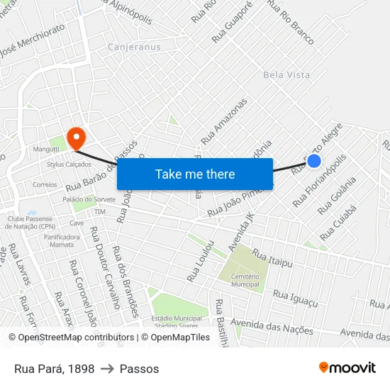 Rua Pará, 1898 to Passos map
