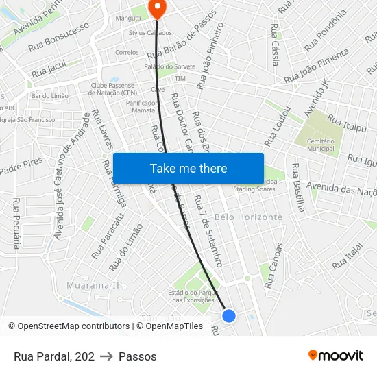 Rua Pardal, 202 to Passos map