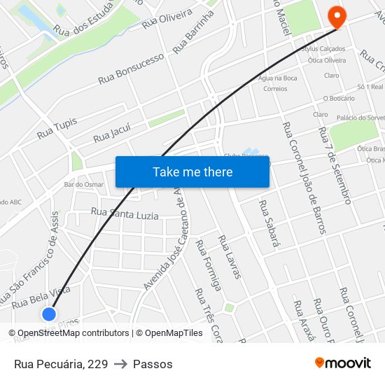Rua Pecuária, 229 to Passos map