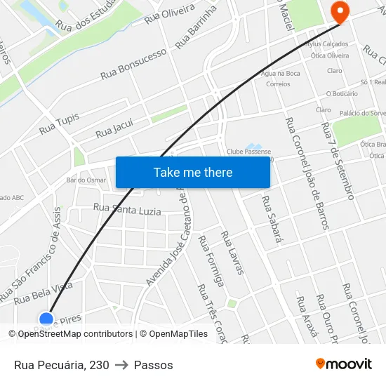 Rua Pecuária, 230 to Passos map
