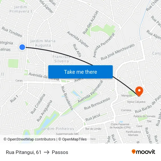 Rua Pitangui, 61 to Passos map