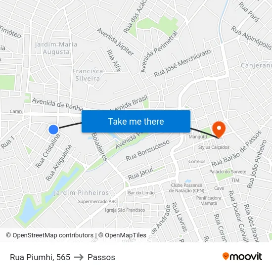 Rua Piumhi, 565 to Passos map