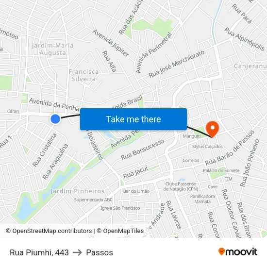 Rua Piumhi, 443 to Passos map