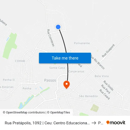 Rua Pratápolis, 1092 | Ceu: Centro Educacional Unificado Das Artes E Dos Esportes - Sentido Cohab to Passos map