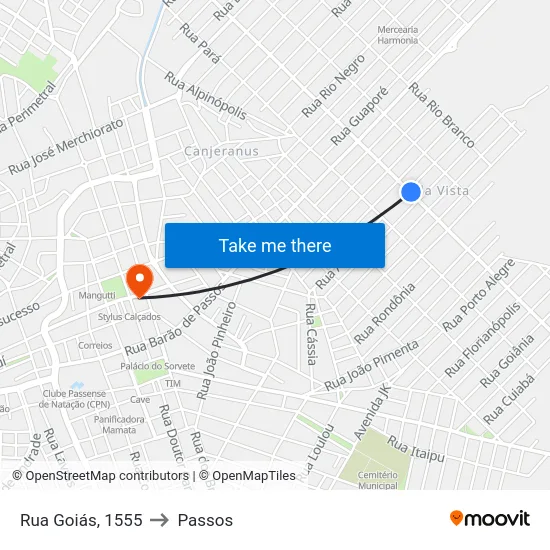 Rua Goiás, 1555 to Passos map