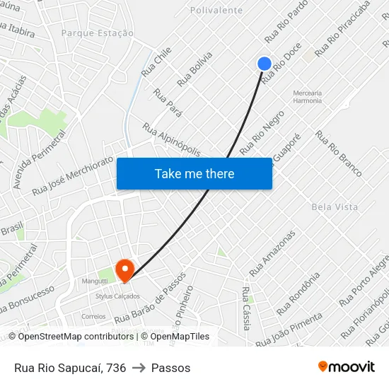 Rua Rio Sapucaí, 736 to Passos map