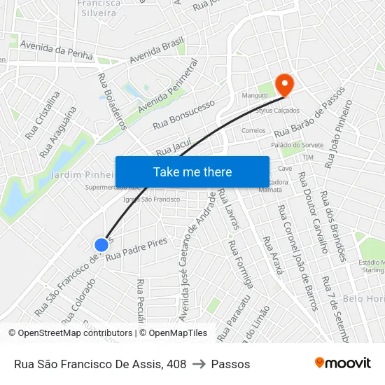 Rua São Francisco De Assis, 408 to Passos map
