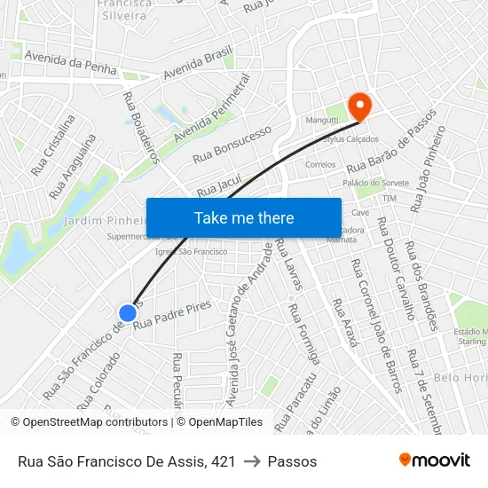 Rua São Francisco De Assis, 421 to Passos map