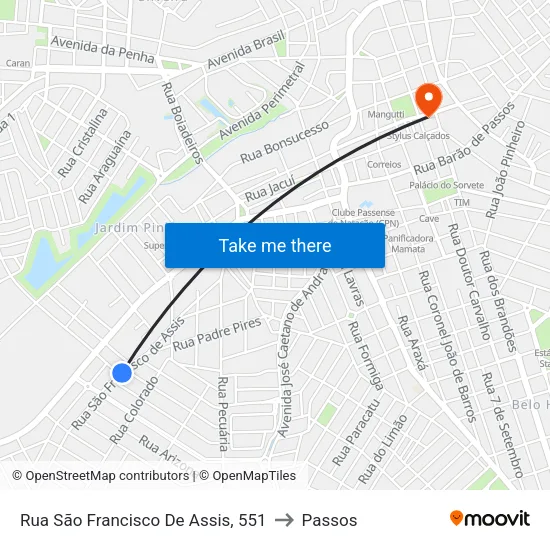 Rua São Francisco De Assis, 551 to Passos map