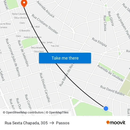 Rua Sexta Chapada, 305 to Passos map