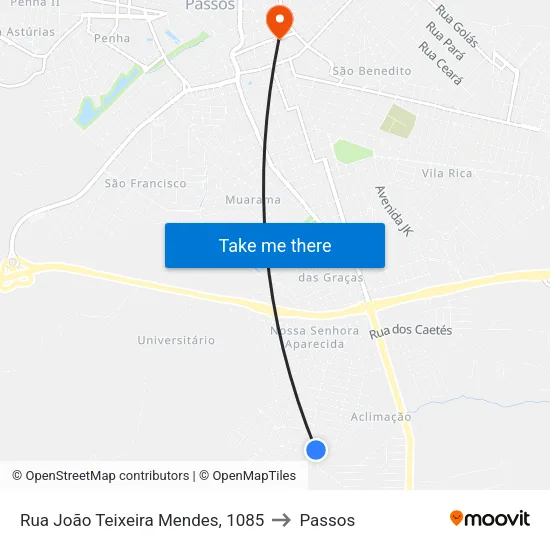 Rua João Teixeira Mendes, 1085 to Passos map