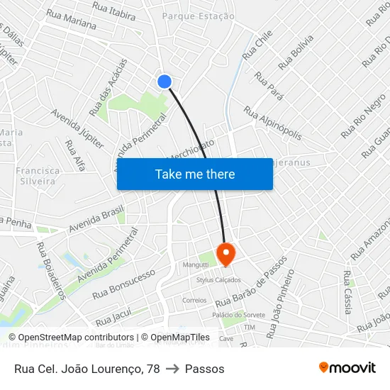 Rua Cel. João Lourenço, 78 to Passos map