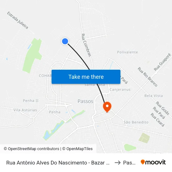 Rua Antônio Alves Do Nascimento - Bazar Califórnia to Passos map
