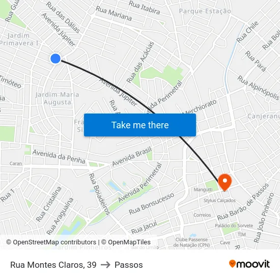 Rua Montes Claros, 39 to Passos map