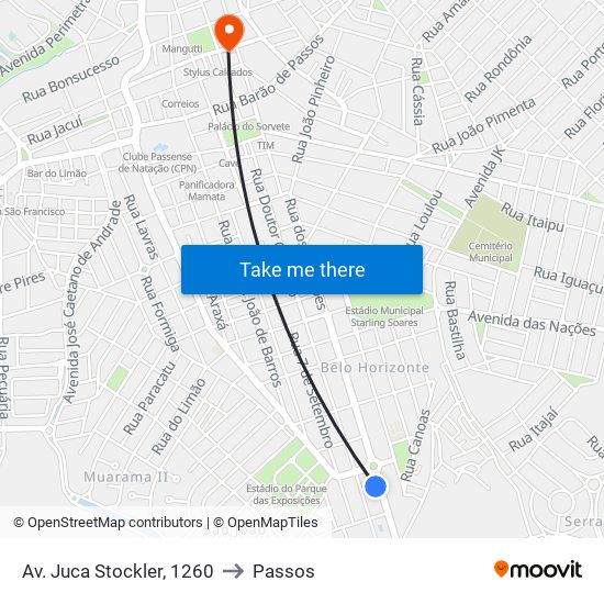 Av. Juca Stockler, 1260 to Passos map