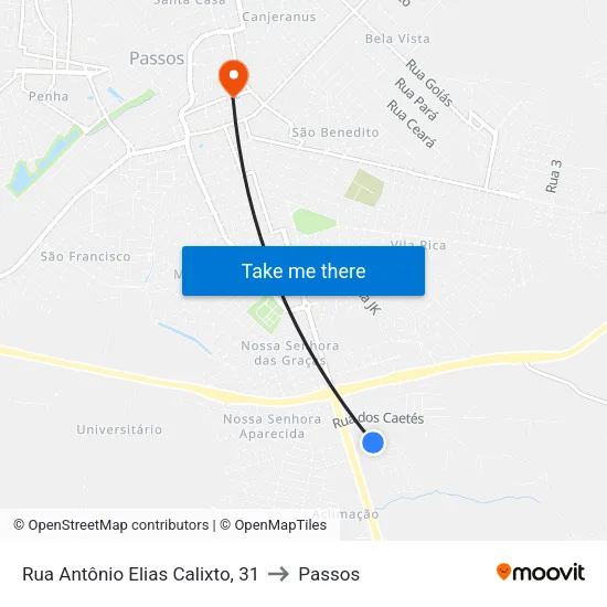 Rua Antônio Elias Calixto, 31 to Passos map