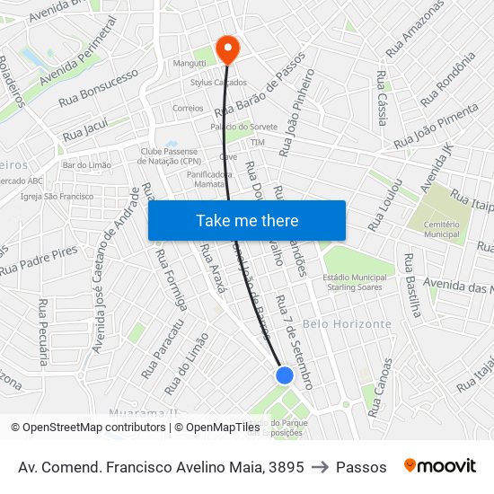 Av. Comend. Francisco Avelino Maia, 3895 to Passos map