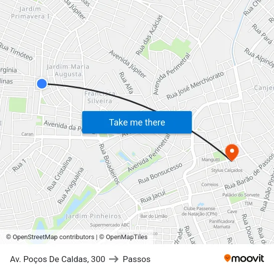Av. Poços De Caldas, 300 to Passos map