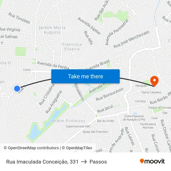 Rua Imaculada Conceição, 331 to Passos map