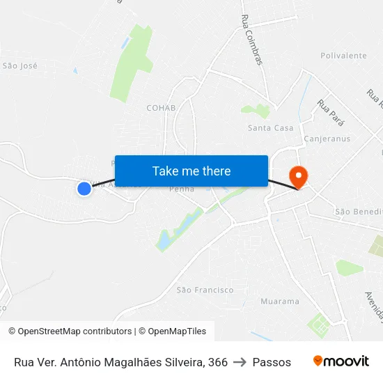 Rua Ver. Antônio Magalhães Silveira, 366 to Passos map